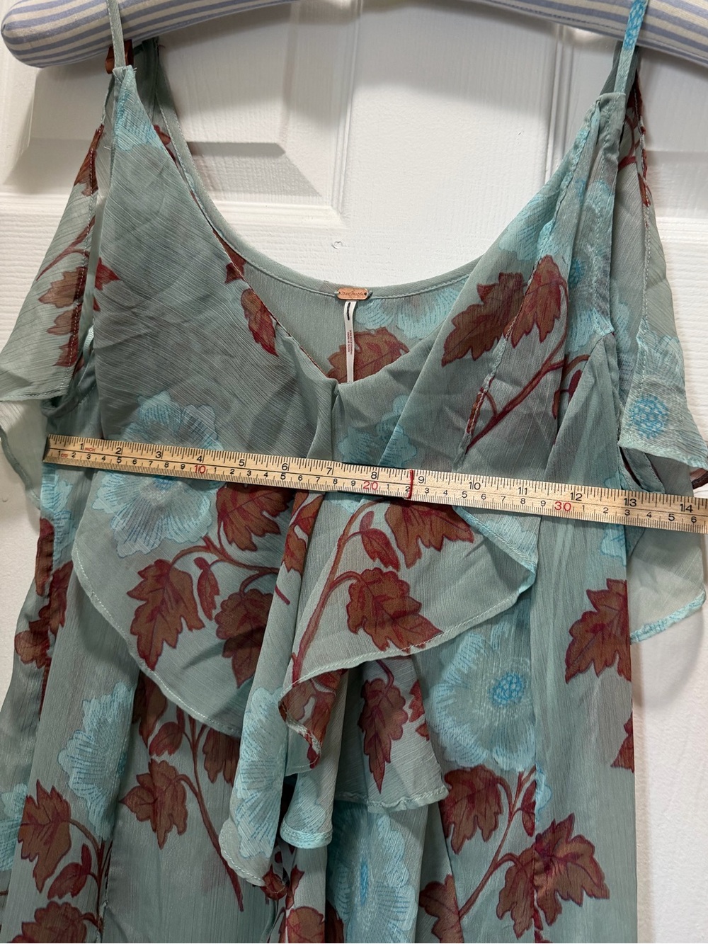 Free People Light Sage Green Floral Ruffle Midi Sheer Dress - Picture 10 of 13